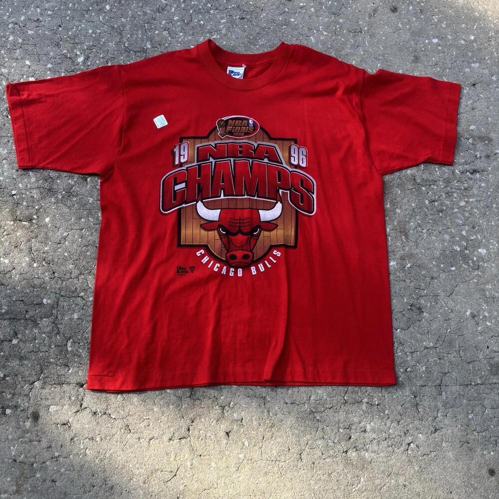 1996 Chicago Bulls  Champions Shirt  Red Pro Player Single Stitch